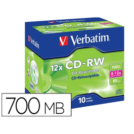 Verbatim CD-RW 700MB 12x 80 min Pack 10 Unidades Precio: 13.50000025. SKU: S8419618
