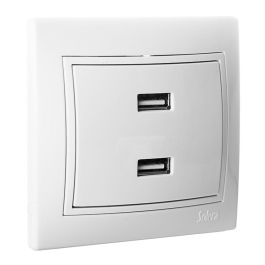 Solera Cargador doble USB 230V 5V 4200mA Blanco Empotrar 83x81mm Serie Europa erp2usbu