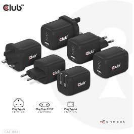 Club3D Cargador de viaje PPS GaN 65W, 2x USB-C + 1x USB-A, Carga Rápida PD 3.0 para Móviles y Portátiles, Negro