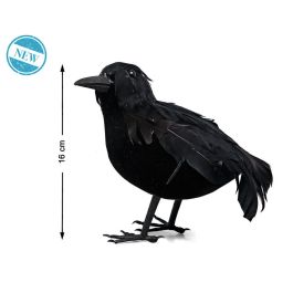 Otros Cuervo Decorativo Negro 16 cm con Plumas, Accesorio Realista para Halloween, Decoración de Terror, Escenografías y Fotografía Temática, Novedad 2025