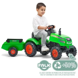 Falk X Tractor Tractor de pedal verde con capó de apertura y remolque incluido para niños de 2 a 5 años