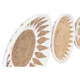 DKD Home Decor Decoración Pared Balines Set 3 Piezas Seagrass Algodón Natural Blanco 45x45x7 cm (2 Unidades)