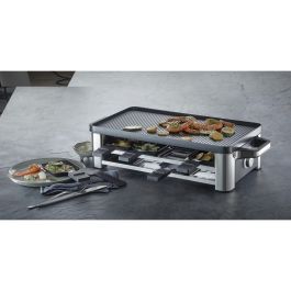 WMF 0415040011 Raclette Lono para 8 personas, 1500W, Antiadherente, Placas Desmontables, Rectangular, Negro/Cromo