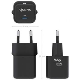 AISENS - CARGADOR GaN 35W, 1xUSB-C PD3.0 QC4.0, NEGRO
