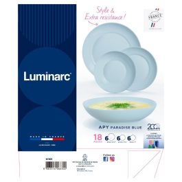 Luminarc Vajilla Apy Paradise Azul 18 Piezas para 6 Personas de Vidrio Opal, Apta Microondas y Lavavajillas
