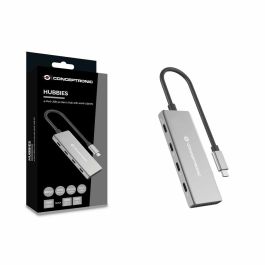Conceptronic HUBBIES16G 4-Port USB 3.2 Gen 2 Hub, 10Gbps, USB-C a W Usb PD/Aluminum