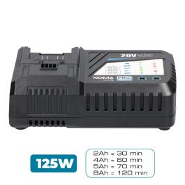 Koma Tools 20v-cb125 Cargador Rápido de Batería 20V 125W 5A Pro Series para Baterías 2.0Ah/30min y 4.0Ah/60min con Indicador de Carga