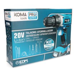 Kit maletin taladro atornillador con 70 accesorios 20v con batería y cargador koma tools