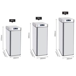 Kitchen Move SILVERLAKE Papelera Automática Cocina 60L Acero Inoxidable Rectangular Manos Libres con Fleje