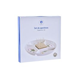 DKD Home Decor Plato de Aperitivos Tropical Tropic Garden Gres Bambú Multicolor Natural 23.5x23.5x7 cm