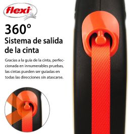 Flexi Correa Retráctil New Neon para Perros Cinta 5 Metros Talla M Naranja Neón Alta Visibilidad Reflectante