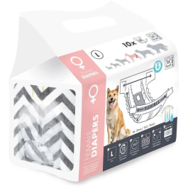 M Pets Pañales para Perros Mujer L x10 MPE6953182735571 - Cintura 32-52 cm, 8-15 kg, Indicador Humedad, Protección 12h