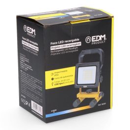 Edm Foco led recargable 20w 2000lm 6500k, IP54, CRI80, con 2 Baterías 18650 2000mah, Carga USB-C