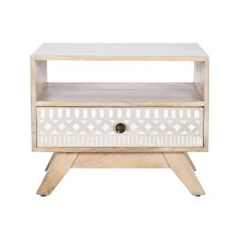 Mesita De Noche Boho DKD Home Decor Blanco Natural 35 x 45 x 55 cm