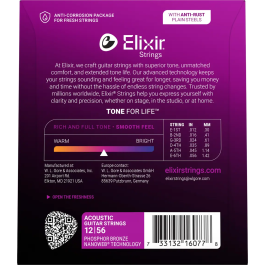 Elixir Juego Acústica Nanoweb 92/8 Phosphor Bronze Cuerdas ML 12-56