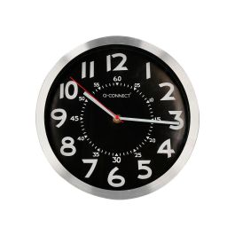 Reloj Q-Connect De Pared Metalico Redondo 25 cm Movimiento Silencioso Color Negro Con Esfera Cromado