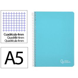 Cuaderno Espiral Liderpapel Din A5 Witty Tapa Dura 80H 90 gr Cuadro 4 mm Con Margen Color Azul 5 unidades