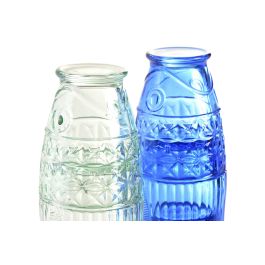 DKD Home Decor Hangzhou design 26a Vaso Mediterraneo Azul Turquesa Cristal Relieve con Pez Set de 4 8 x 27 x 8 cm Apto para lavavajillas