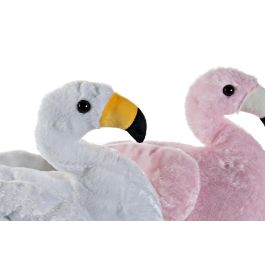 DKD Home Decor Peluche Flamenco LED Poliéster Blanco Rosa 25x27x34 cm (2 Unidades)
