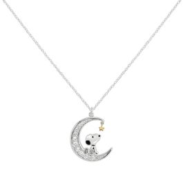 PEERS HARDY Colgante de Luna Snoopy con piedras blancas brillantes y cadena ajustable de 18"