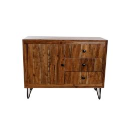 DKD Home Decor Aparador Ondulado acacia Colonial alpino Marron Claro Negro 100 x 40 x 77 cm 3 Cajones 1 Puerta Acacia