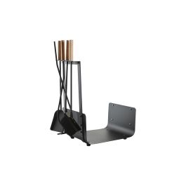 DKD Home Decor Leñera Vintage Negro Natural Acero y Pino Set de 4 11 x 57 x 2.5 cm