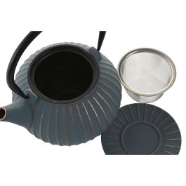 DKD Home Decor Tetera Oriental de Hierro Colado y Acero Inoxidable Turquesa 850ml, Set de 3, Apto para Lavavajillas y Gas