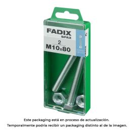 Fadix Tornillo Métrica Cabeza Hexagonal + Tuerca Cincado M10x80mm Caja 2 Unidades