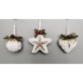 DKD Home Decor Decoración Colgante Navidad Alpina PVC Blanco Dorado Verde 4x15x15 cm (12 Unidades)