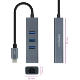 Nano Cable 10.03.0408 Hub USB-C a RJ45 Gigabit y 3xUSB 3.0, Gris