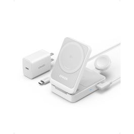 Anker B2557321 Ladestation MagGo 3 en 1, Cargador Inalámbrico Rápido 15W para Auriculares, Smartphone, Smartwatch, Blanco