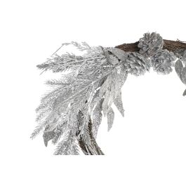 DKD Home Decor Corona Navidad Alpina Beige Plateado 50 cm - Decoración de Poliéster y Metal para Puerta - Pack 2 Unidades