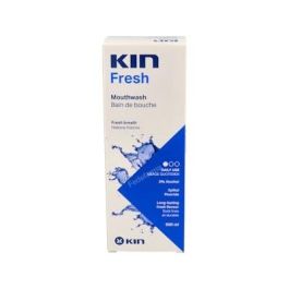 KIN Enjuague Bucal Aliento Fresco. Elimina mal aliento, protege caries y placa dental. Con fluoruro 1450 ppm, sin gluten. 500 ml Precio: 6.95000042. SKU: S0596354