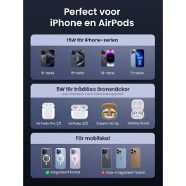 UGREEN 45023 Cargador Magnético Inalámbrico 2 en 1 Plegable 15W Qi2 MagSafe para iPhone y AirPods