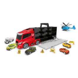 Tachan Camión Portacoches de Servicios Especiales con 5 Coches, Avión y Señales de Tráfico