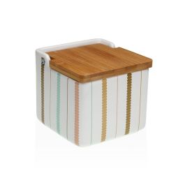Versa Salero con Tapa de Bambú Flint de Cerámica, 12.2x12.2x11.5 cm (4 Unidades)