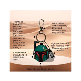 Wondee Llavero USB Boba Fett 32GB Memoria Flash con Adaptador USB C