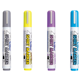 Artline Rotulador EKT-2 para Camisetas Punta Redonda 2 mm Colores Surtidos (Amarillo, Gris, Celeste, Violeta) - Caja de 4 Unidades