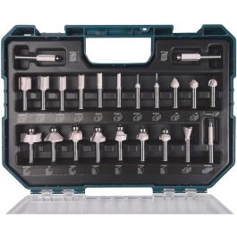 Makita D-74778 Juego de fresas de 8mm para router, metálico, 22 piezas