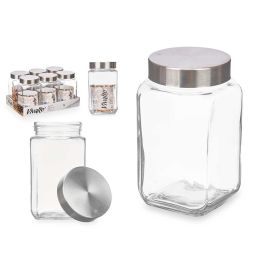 Bote Cristal Cuadrado 1L con Tapa de Acero Vivalto - 10.5x18.5x10.5 cm (24 Unidades)