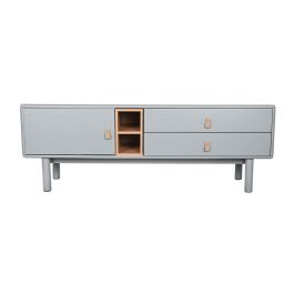 DKD Home Decor Mueble TV Urban de MDF y PU con 2 Cajones, 1 Puerta, 1 Estantería Desmontable Gris 140x40x55 cm