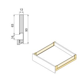 Emuca Cajón exterior Vertex 40kg con lateral de vidrio de altura 93mm, profundidad 450mm, Acero y Aluminio y Cristal, Gris antracita