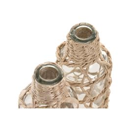 DKD Home Decor Jarron Cottage de Cristal y Fibra Transparente Marron 7 x 19 x 7 cm (24 Unidades)