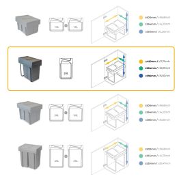 Emuca Contenedor de reciclaje para fijación inferior y extracción manual en mueble de cocina Recycle 1x20litros, Plástico gris antracita