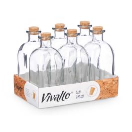 Vivalto Frasca Vidrio 750 ml con Tapón de Corcho - Dimensiones 8x21x8 cm (Set de 24)