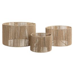 DKD Home Decor Pantalla de Lámpara Urban Marrón 52x31x52 cm - Set de 3 Piezas de Fibra y Metal Compatible con Bombillas E27