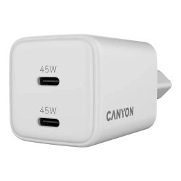 Canyon Cargador CU45CC GaN 45W 2xPuertos USB-C PD Blanco para Unión Europea, Carga Rápida