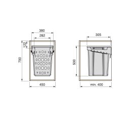 Emuca Cesto de lavandería con sistema de puerta abatible Laundry, módulo 450mm, Plástico y Acero, Blanco