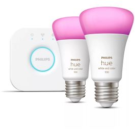 Philips Hue E27 2er Starter Set White & Color Ambiance Kit de Inicio Iluminación Inteligente LED Blanco Multi Color 1100lm Precio: 170.89000005. SKU: S7818343