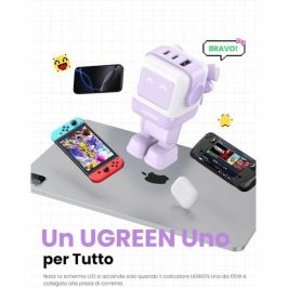 UGREEN Uno RG Cargador Rápido GaN 65W de 3 Puertos para Portátil y Teléfono, Interior, Rosa/Púrpura